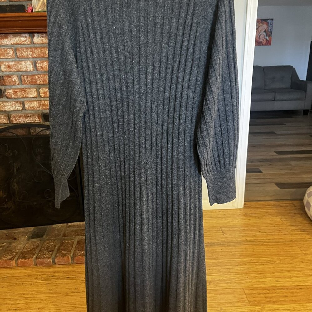 Nordstrom Ribbed Knit Midi Dress | Charcoal Gray | Size Large (Fits 12–14) NWT - Picture 3 of 4